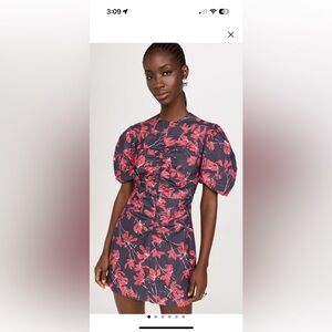 AMUR Red Floral Puff Sleeve Mini Dress